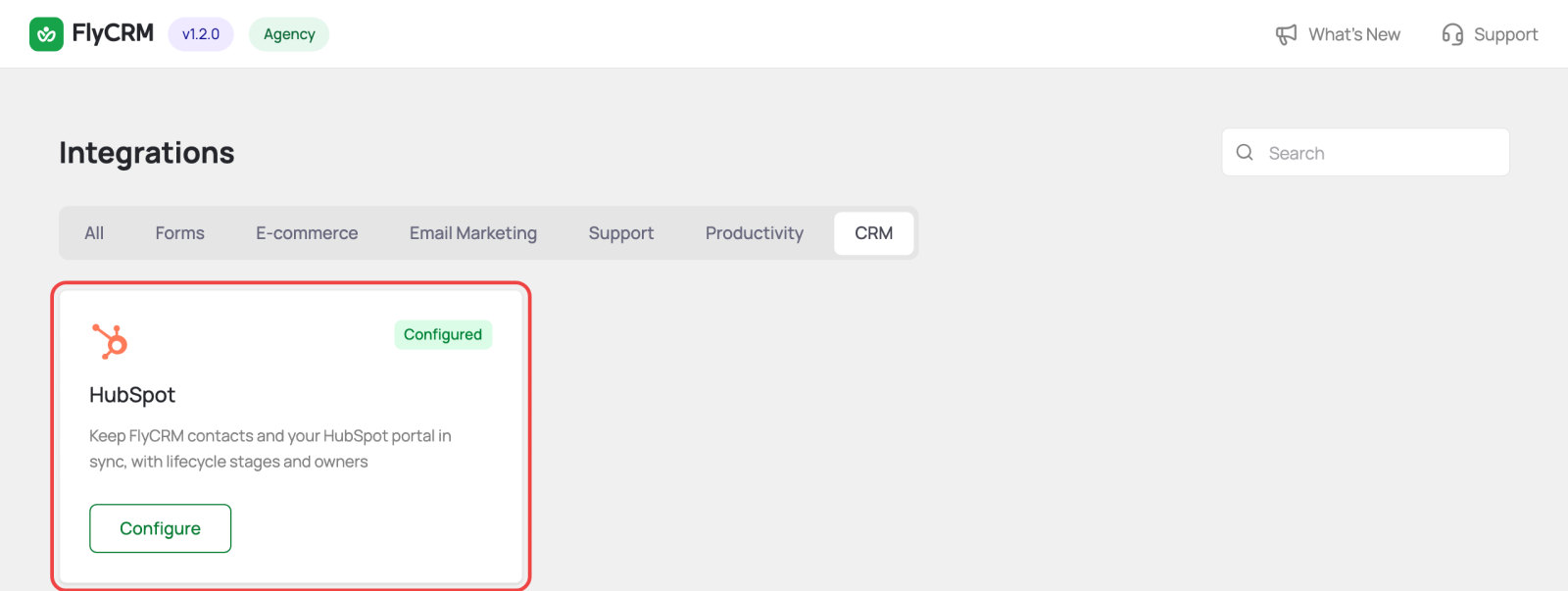 The HubSpot Account section with the access token field and the Test & Connect button