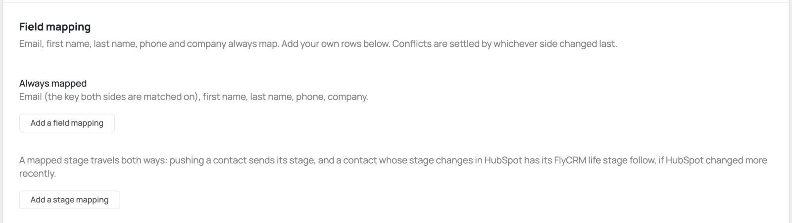 The field mapping and lifecycle stage mapping settings